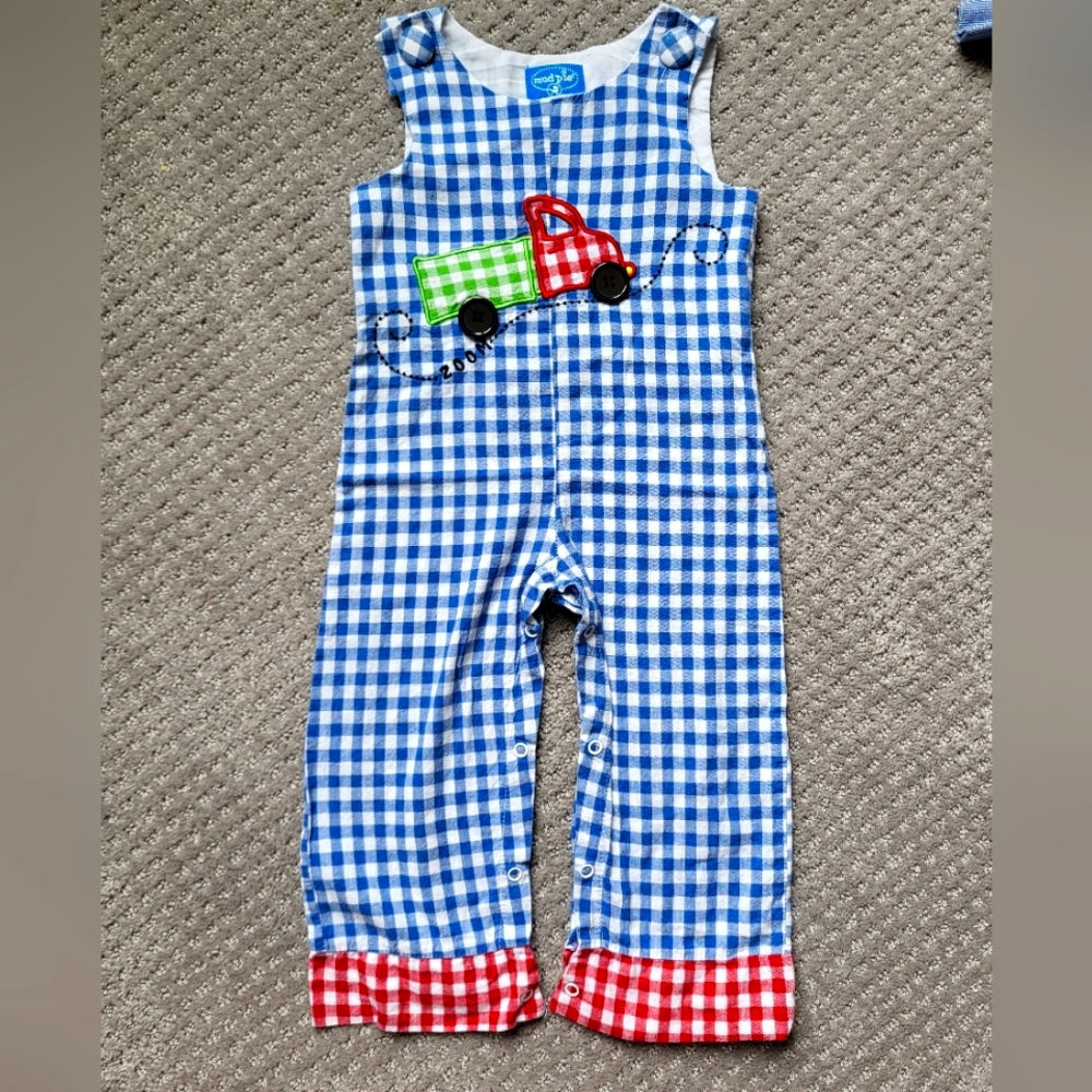 Mud Pie 2t/3t Plaid Truck Longalls